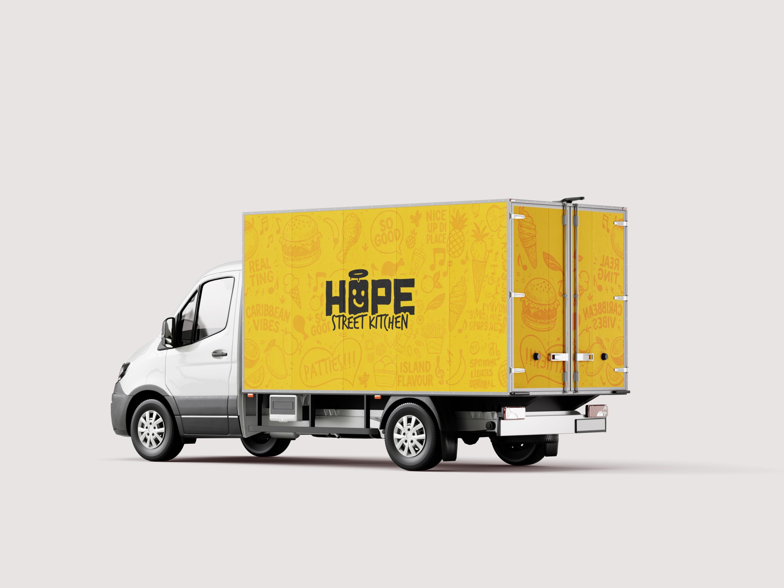 Hope Street Kitchen vehicle livery, rear three-quarter view